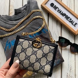 VINTAGE GUCCI GG NAVY MONOGRAM CANVAS WALLET ON CHAIN MINI CROSSBODY BAG